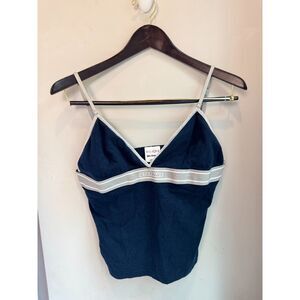 iets frans Camisole Top Large Navy Blue Cotton Spandex Y2K Tank Striped Detail